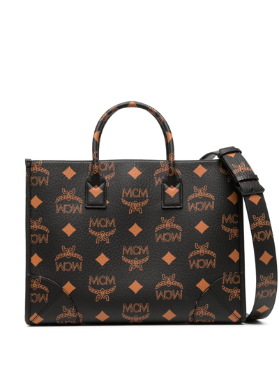 Mcm Women's Large Munchen Maxi Monogram Tote Bag In Black