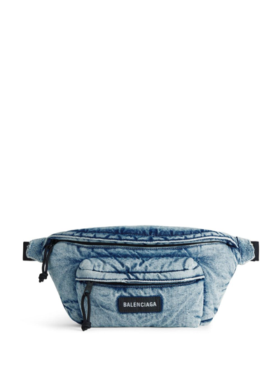 Shop Balenciaga Explorer Denim Belt Bag In Blue