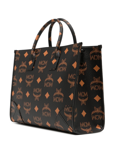 Shop Mcm Large Munchen Leather Tote Bag In Black