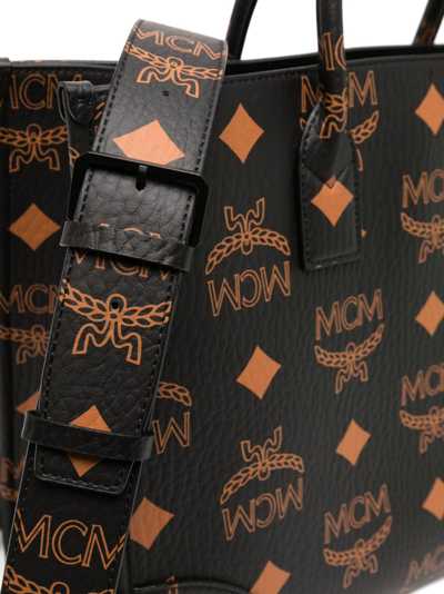 Shop Mcm Large Munchen Leather Tote Bag In Black