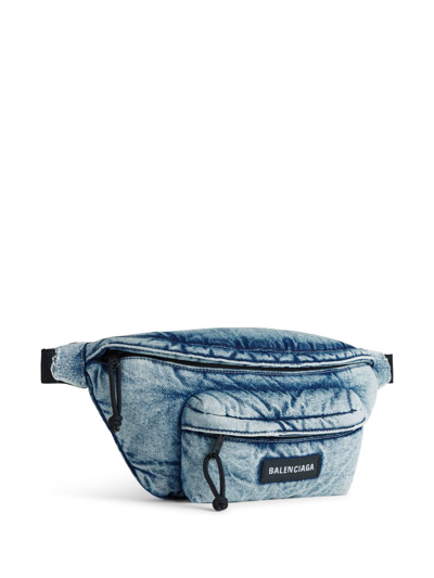 Shop Balenciaga Explorer Denim Belt Bag In Blue
