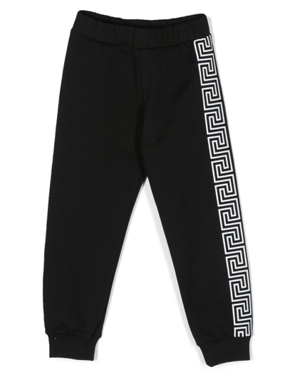 Shop Versace Monogram Cotton Track Pants In Black