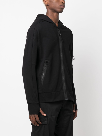 Shop C.p. Company Lens-detail Jersey Zip-up Hoodie In Black