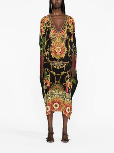 Shop Camilla Graphic-print Silk Dress In Black