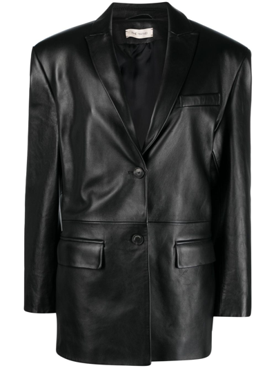 Shop The Mannei Jafr Smocked Leather Blazer In Black