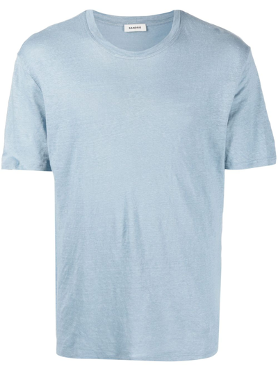 Shop Sandro Crew-neck Linen T-shirt In Blue