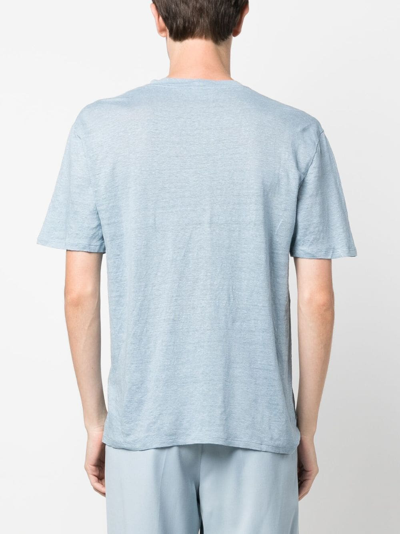 Shop Sandro Crew-neck Linen T-shirt In Blue