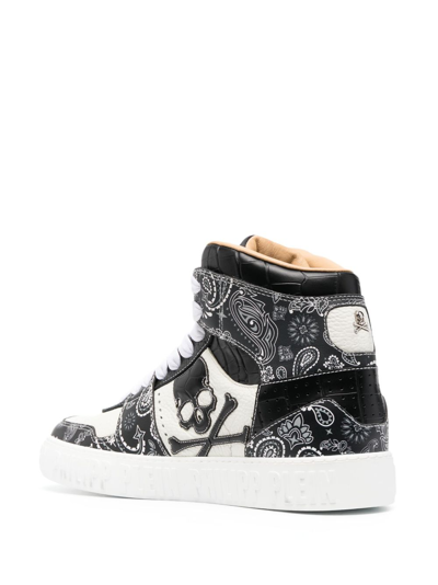 Shop Philipp Plein Paisley-print High-top Leather Sneakers In Black