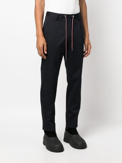 Shop Moncler Drawstring-waist Straight-leg Trousers In Blue