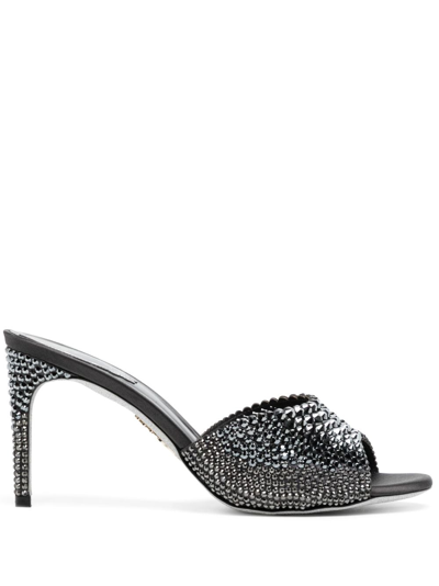 Shop René Caovilla 70mm Crystal-embellished Leather Mules In Black