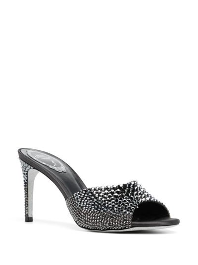 Shop René Caovilla 70mm Crystal-embellished Leather Mules In Black