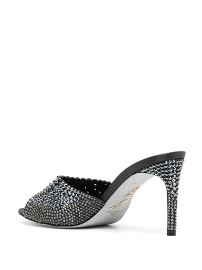 Shop René Caovilla 70mm Crystal-embellished Leather Mules In Black