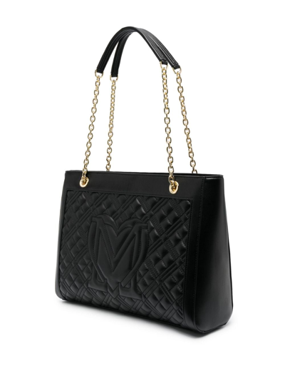 Shop Love Moschino Logo-embossed Quilted Tote Bag In Black