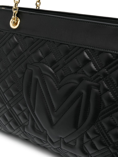 Shop Love Moschino Logo-embossed Quilted Tote Bag In Black