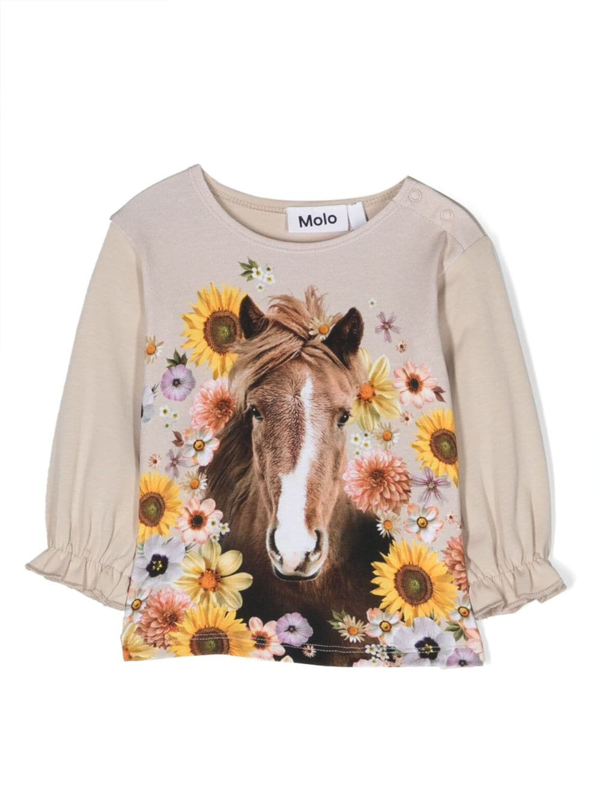 Molo botanical-print organic cotton T-shirt - Neutrals