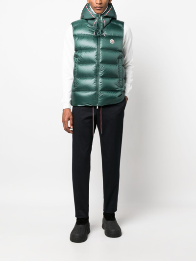 Shop Moncler Quilted Hooded Down Gilet In Green