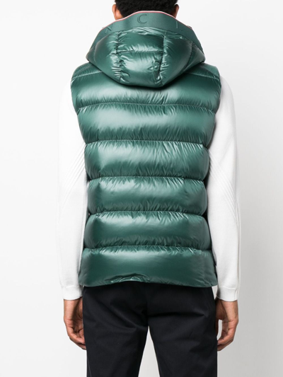 Shop Moncler Quilted Hooded Down Gilet In Green