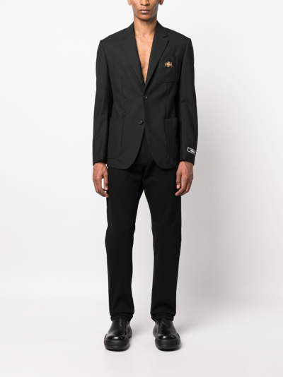 Versace Black Single-breasted Blazer With Logo Plaque In Black