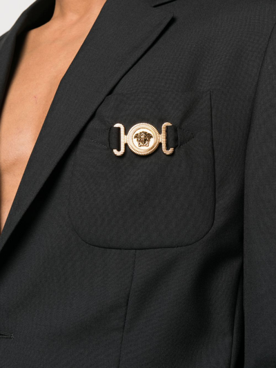Versace Black Single-breasted Blazer With Logo Plaque In Black