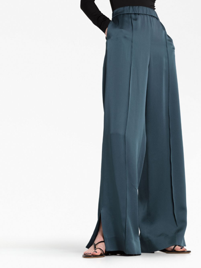 Shop Jil Sander Drawstring Wide-leg Satin Trousers In Blue