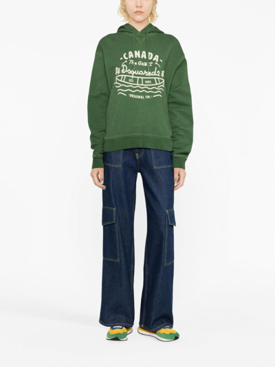 Shop Dsquared2 Graphic-print Cotton Hoodie In Green