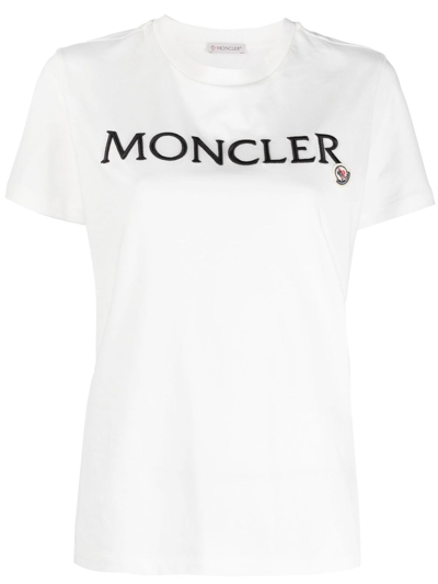 Shop Moncler Embroidered-logo Cotton T-shirt In White