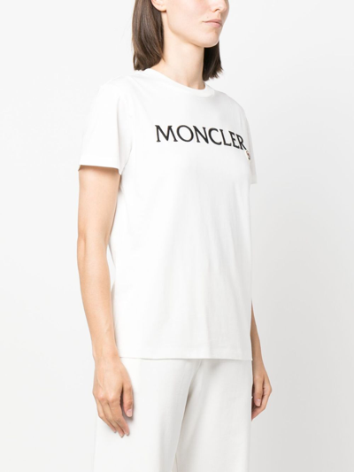 Shop Moncler Embroidered-logo Cotton T-shirt In White