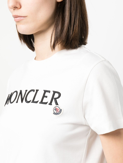 Shop Moncler Embroidered-logo Cotton T-shirt In White