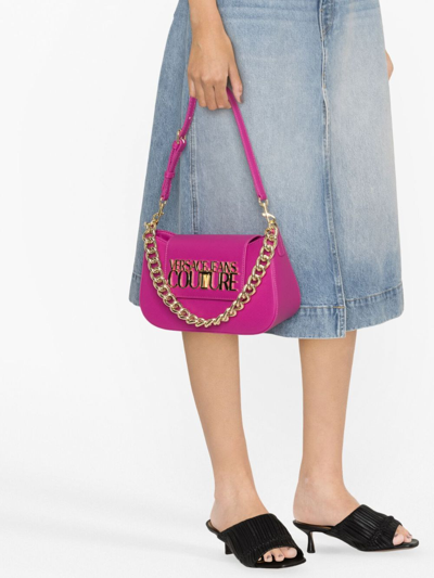 Shop Versace Jeans Couture Logo-lettering Faux-leather Tote Bag In Pink