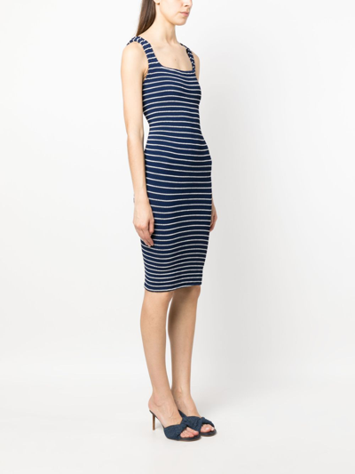 Hunza G Striped Crinkled-knit Tank Dress In Blue