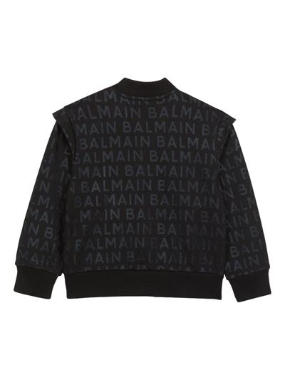 Shop Balmain Logo-print Cotton Jacket In Black