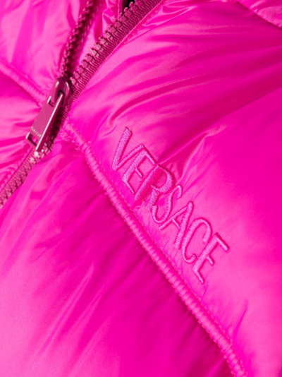 Shop Versace Logo-embroidered Padded Jacket In Pink