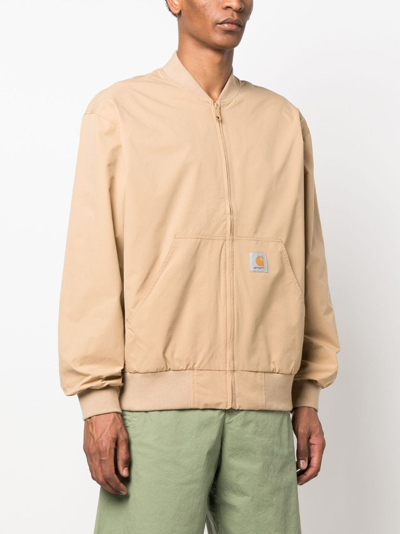 Shop Carhartt Logo-patch Bomber Jacket In Brown