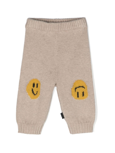 Shop Molo Sol Smiley Face Knitted Trousers In Neutrals