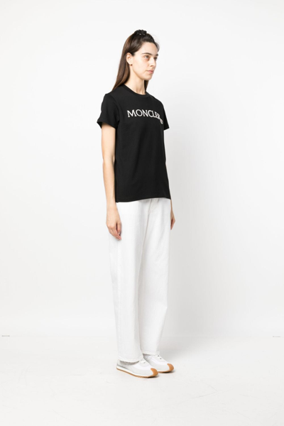 Shop Moncler Embroidered-logo Cotton T-shirt In Black
