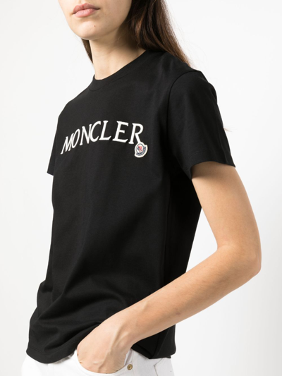Shop Moncler Embroidered-logo Cotton T-shirt In Black