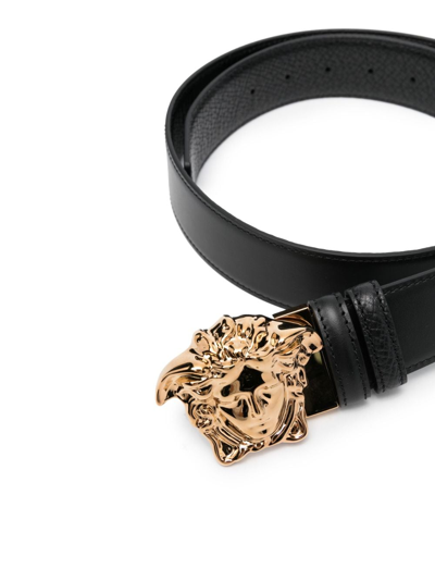 Shop Versace La Medusa Reversible Leather Belt In Black