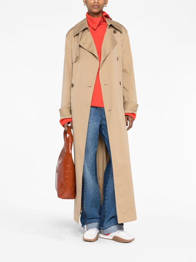 Shop Loewe Belted Long Trench Coat In Neutrals