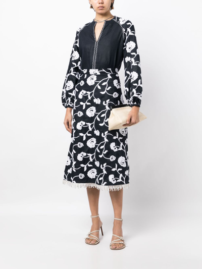 Silvia Tcherassi Molveno Floral-embroidered Tunic Top In Blue
