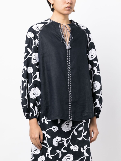 Silvia Tcherassi Molveno Floral-embroidered Tunic Top In Blue
