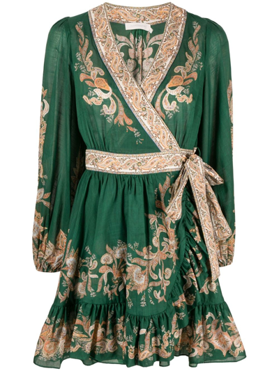 Shop Zimmermann Devi Cotton Wrap Dress In Green
