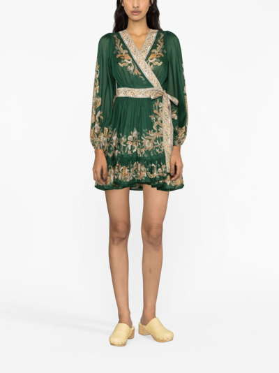 Shop Zimmermann Devi Cotton Wrap Dress In Green