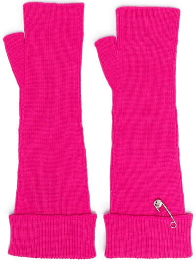 Shop Versace Safety-pin Knitted Fingerless Gloves In Pink