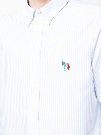 Shop Ps By Paul Smith Zebra-motif Cotton Shirt In Blue