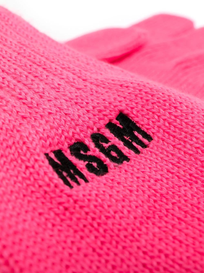 Msgm Logo-embroidered Knitted Gloves In Pink