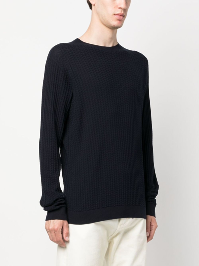 Giorgio Armani Cashmere Blend Crew Neck Sweater With Textured Pattern In Blue