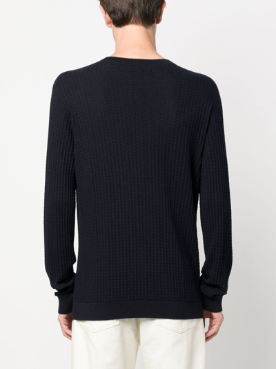 Giorgio Armani Cashmere Blend Crew Neck Sweater With Textured Pattern In Blue