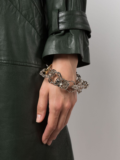 Shop Sacai Two-tone Chain-link Bracelet In Silver