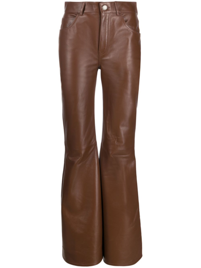 Shop Chloé Brown Flared Leather Trousers
