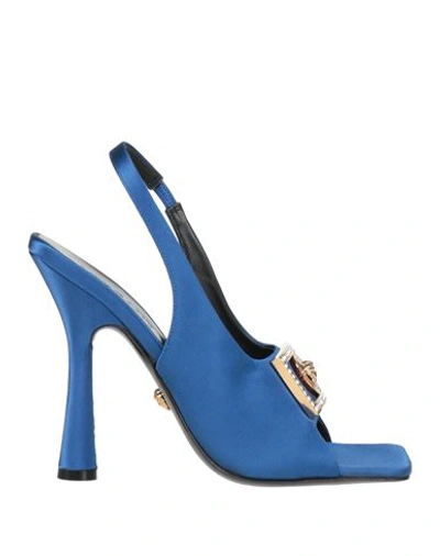 Shop Versace Woman Sandals Blue Size 8 Textile Fibers
